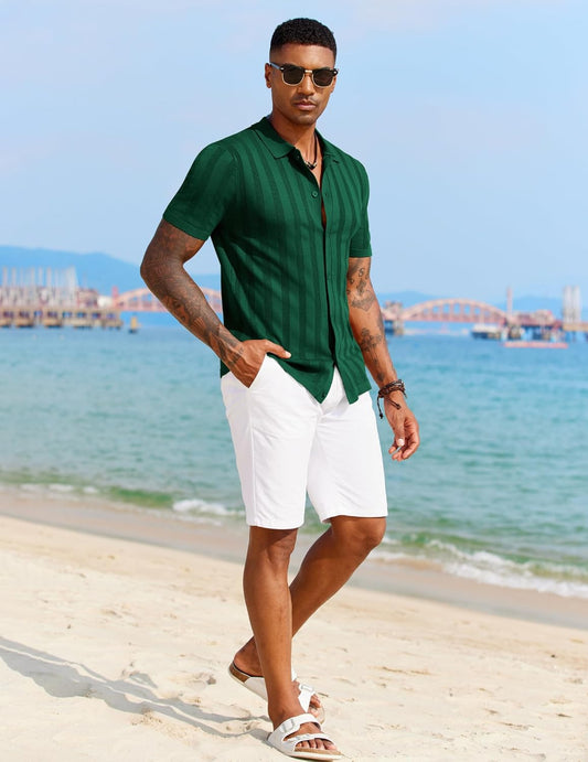 Men's Vintage Style Green Polo Striped Shirt