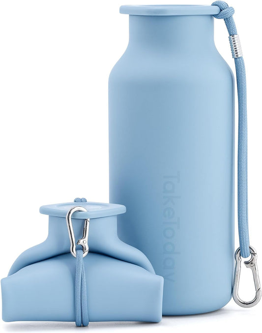 Light Blue Collapsible Silicone Water Bottles 20 oz