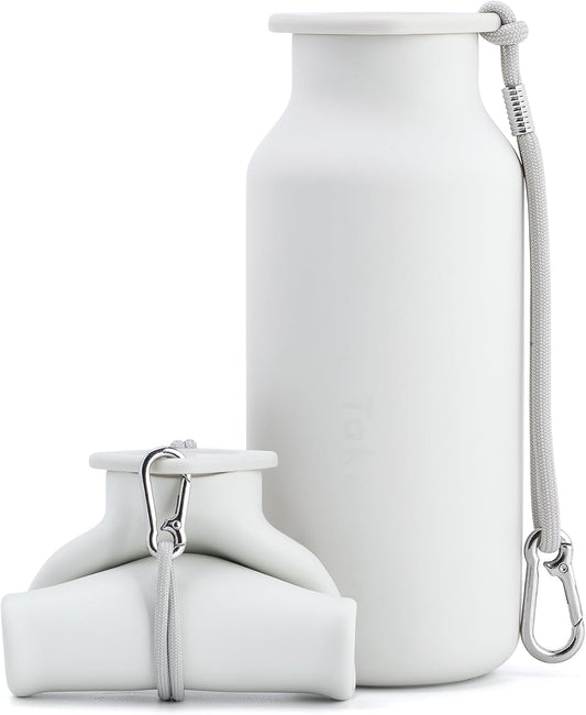 White Collapsible Silicone Water Bottles 20 oz