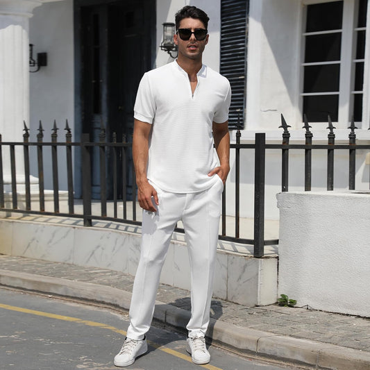 Men's White Vacation Style Short Sleeve 2pc Set