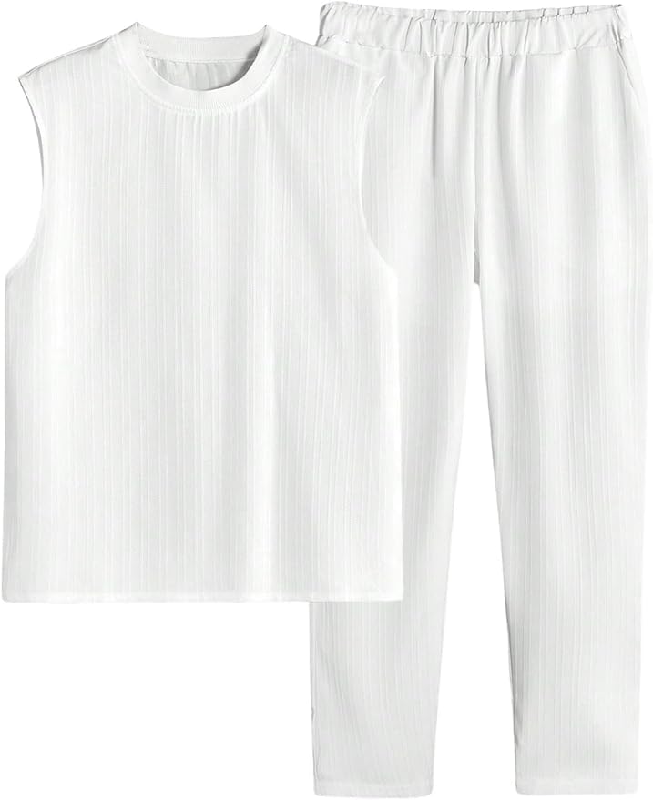 Men's White Sleeveless Shirt & Pants Set