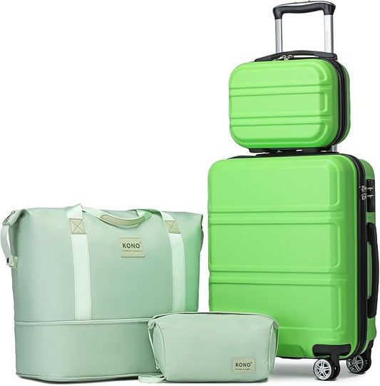 Travel Chic 20'' Carry on 4 Piece Luggage Green Suitcase Set