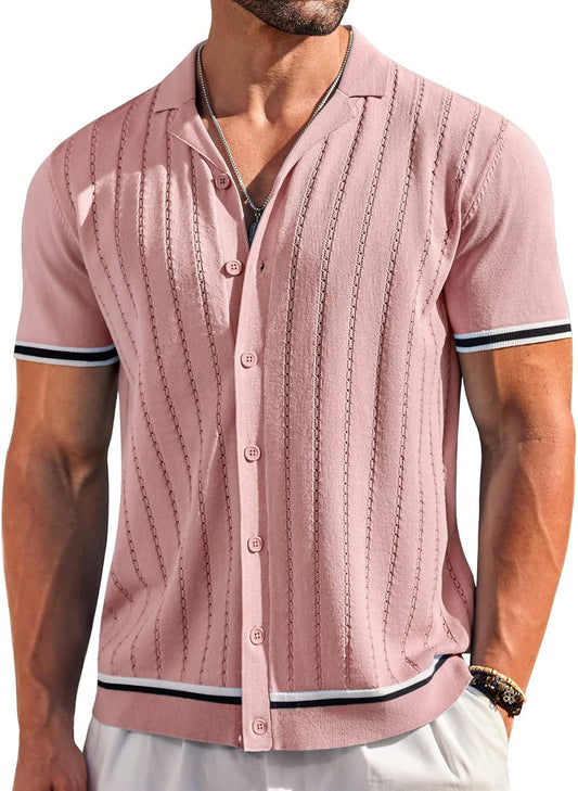 Men's Vintage Style Pink Short Sleeve Shirt