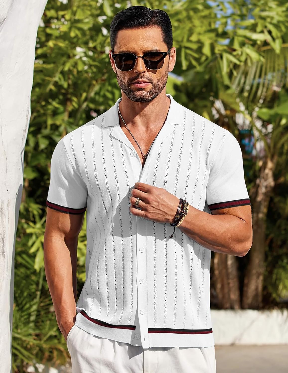 Men's Vintage Style White Short Sleeve Shirt