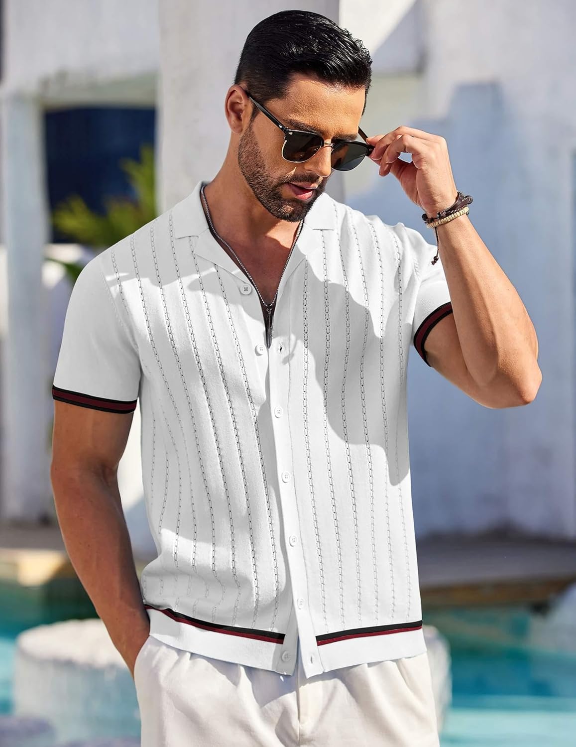 Men's Vintage Style White Short Sleeve Shirt