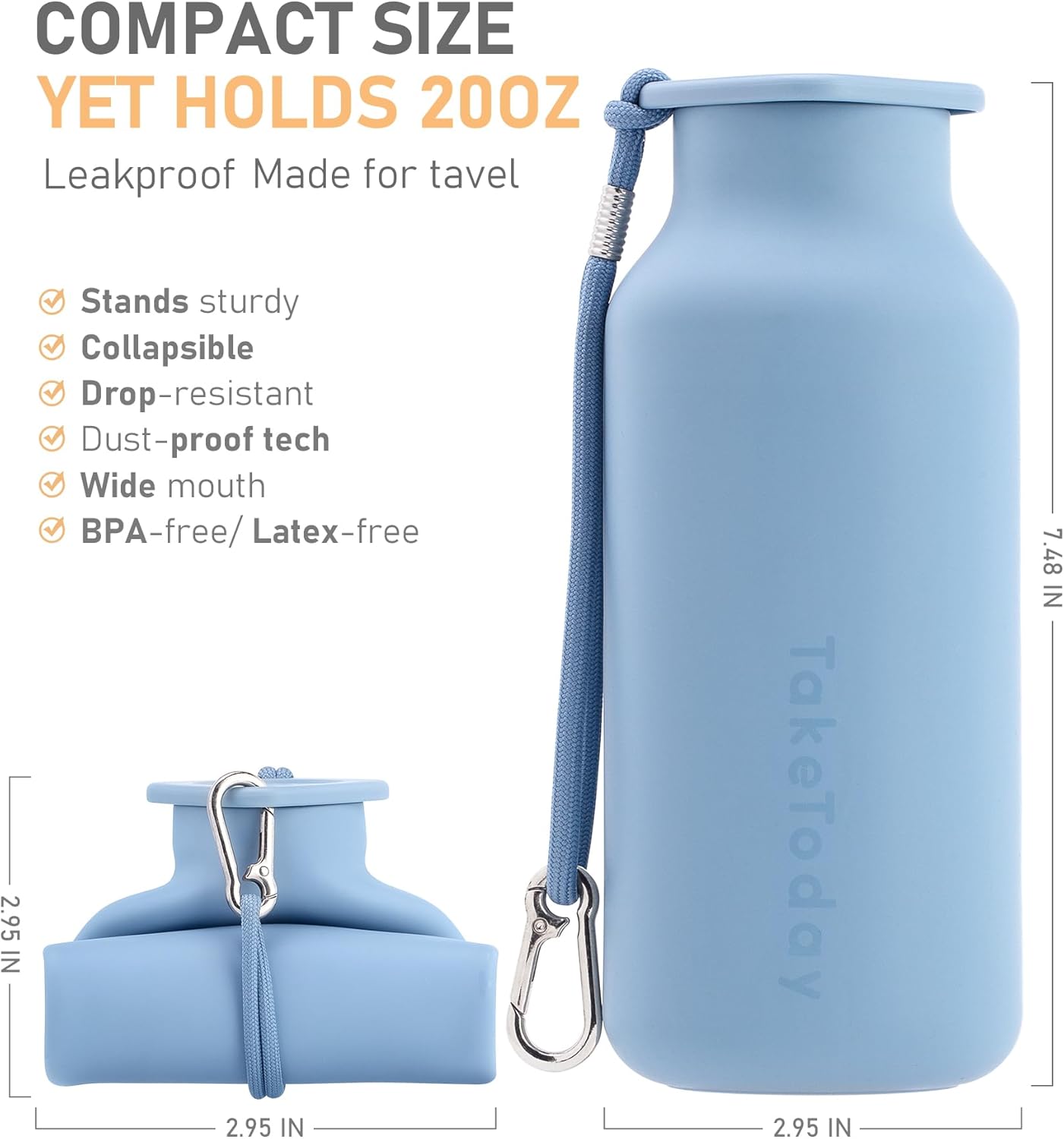 White Collapsible Silicone Water Bottles 20 oz