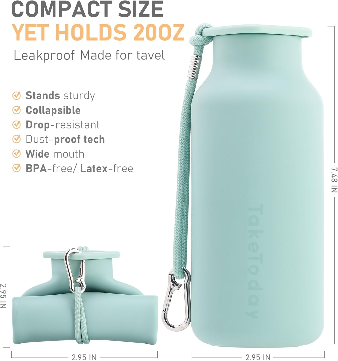White Collapsible Silicone Water Bottles 20 oz