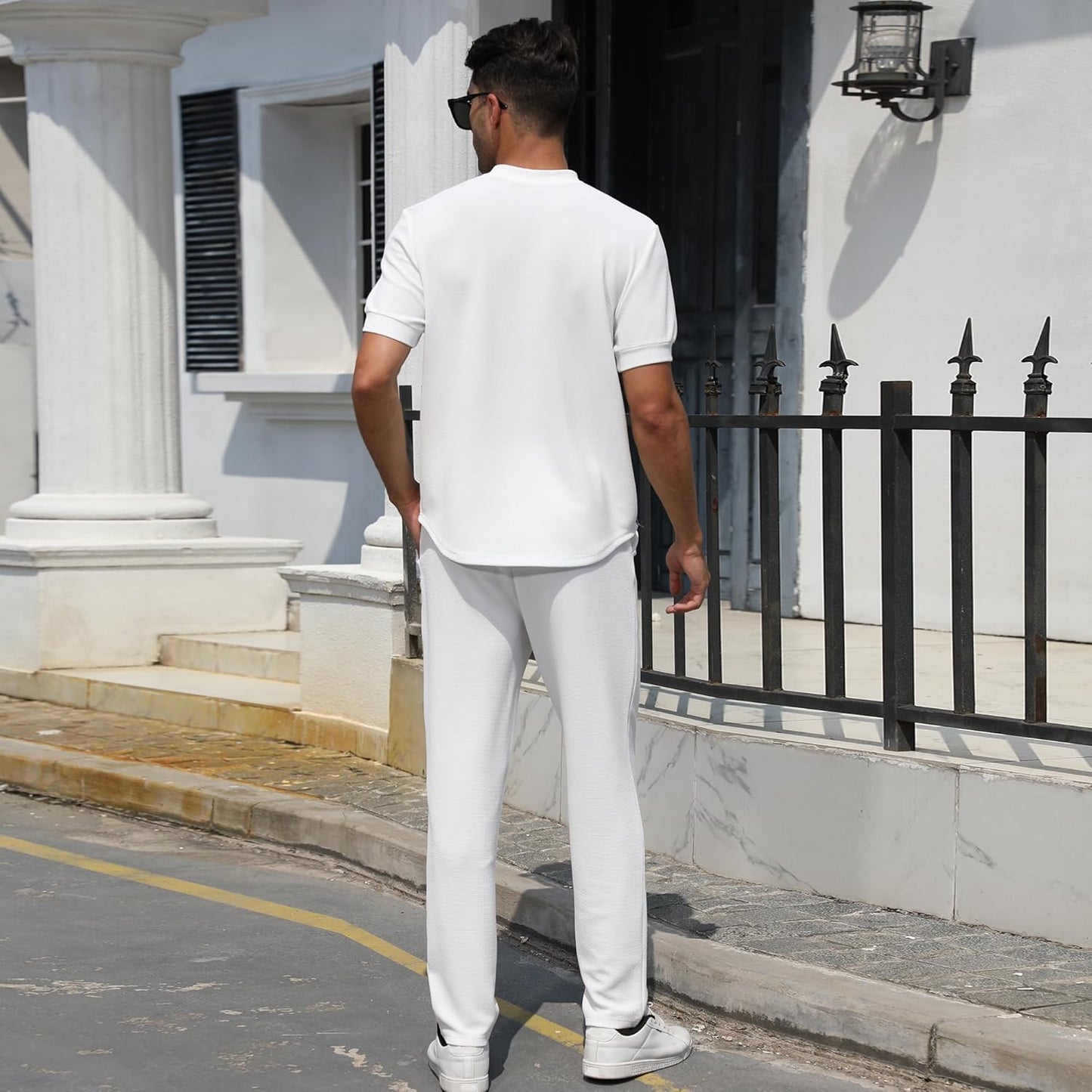 Men's White Vacation Style Short Sleeve 2pc Set