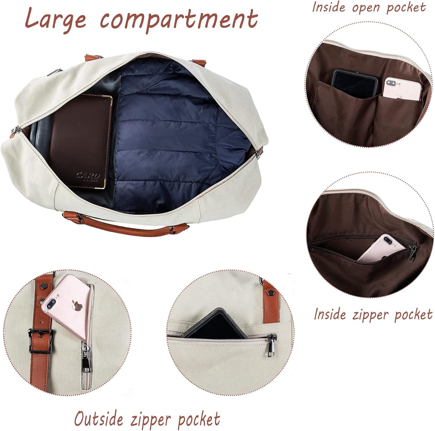 Cream White Leather Top Handle Carry On Duffle Bag