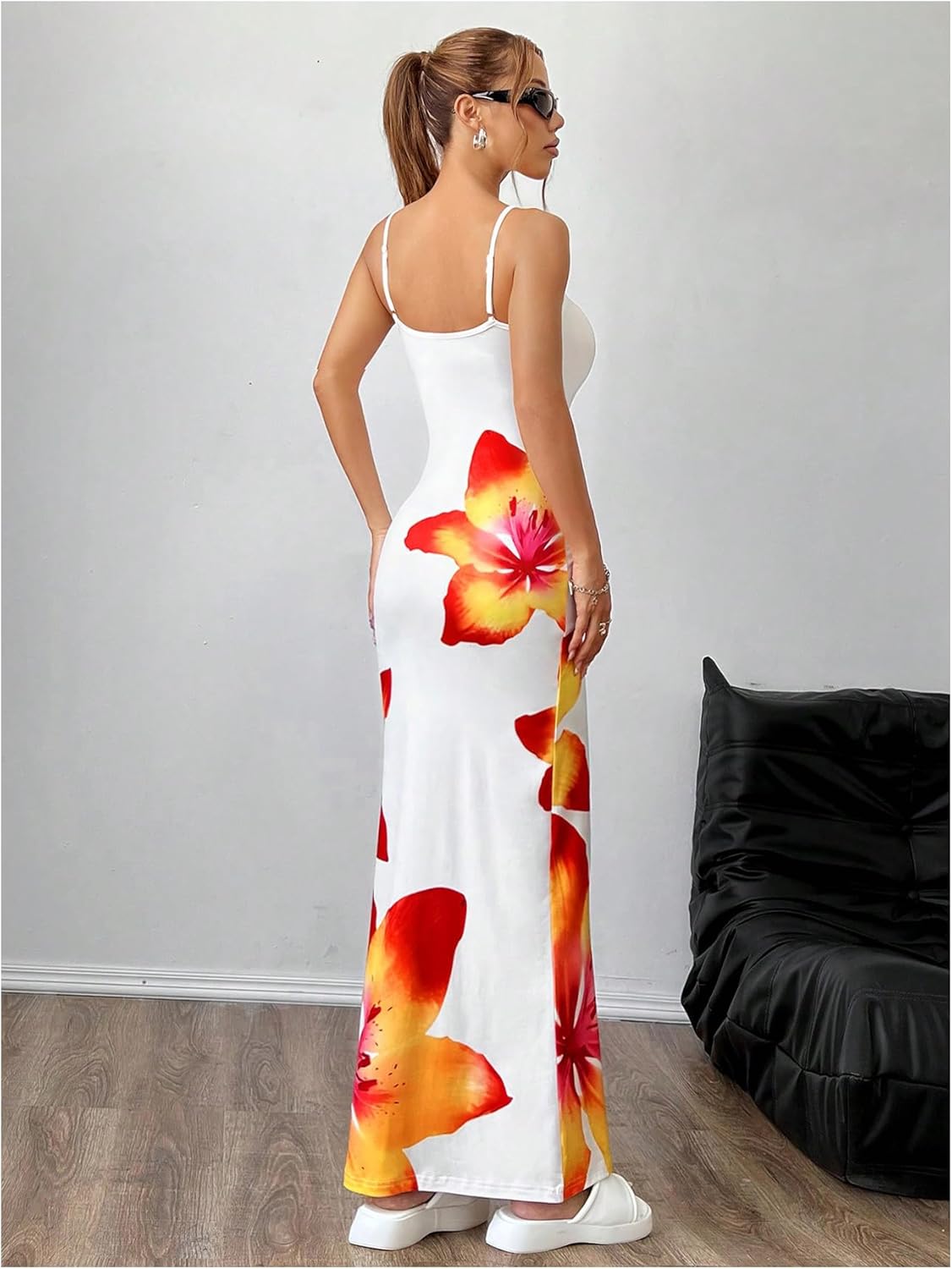 White Floral Stretchy Vacation Maxi Dress