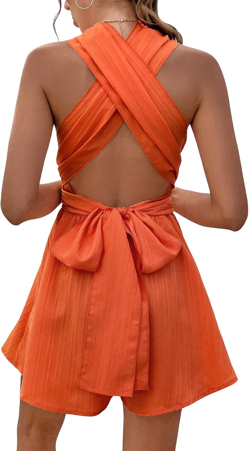 Orange Criss Cross Halter Romper