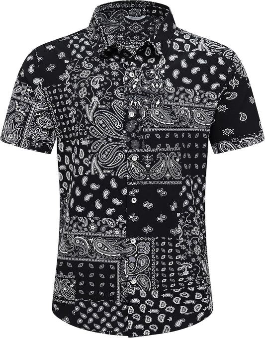 Black Bandana Printed Short Sleeve Shirt