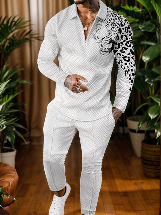 Men's White Cheetah Printed 2pc Set