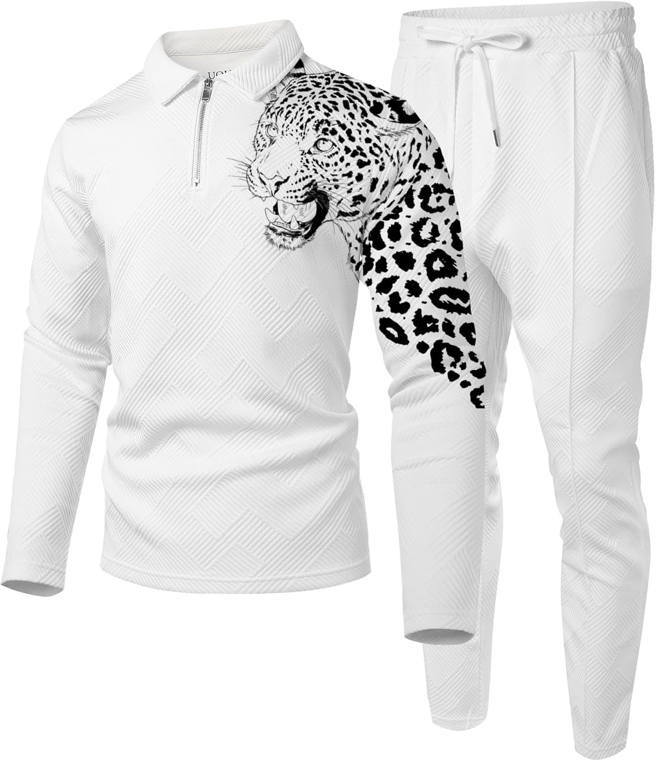 Men's White Cheetah Printed 2pc Set