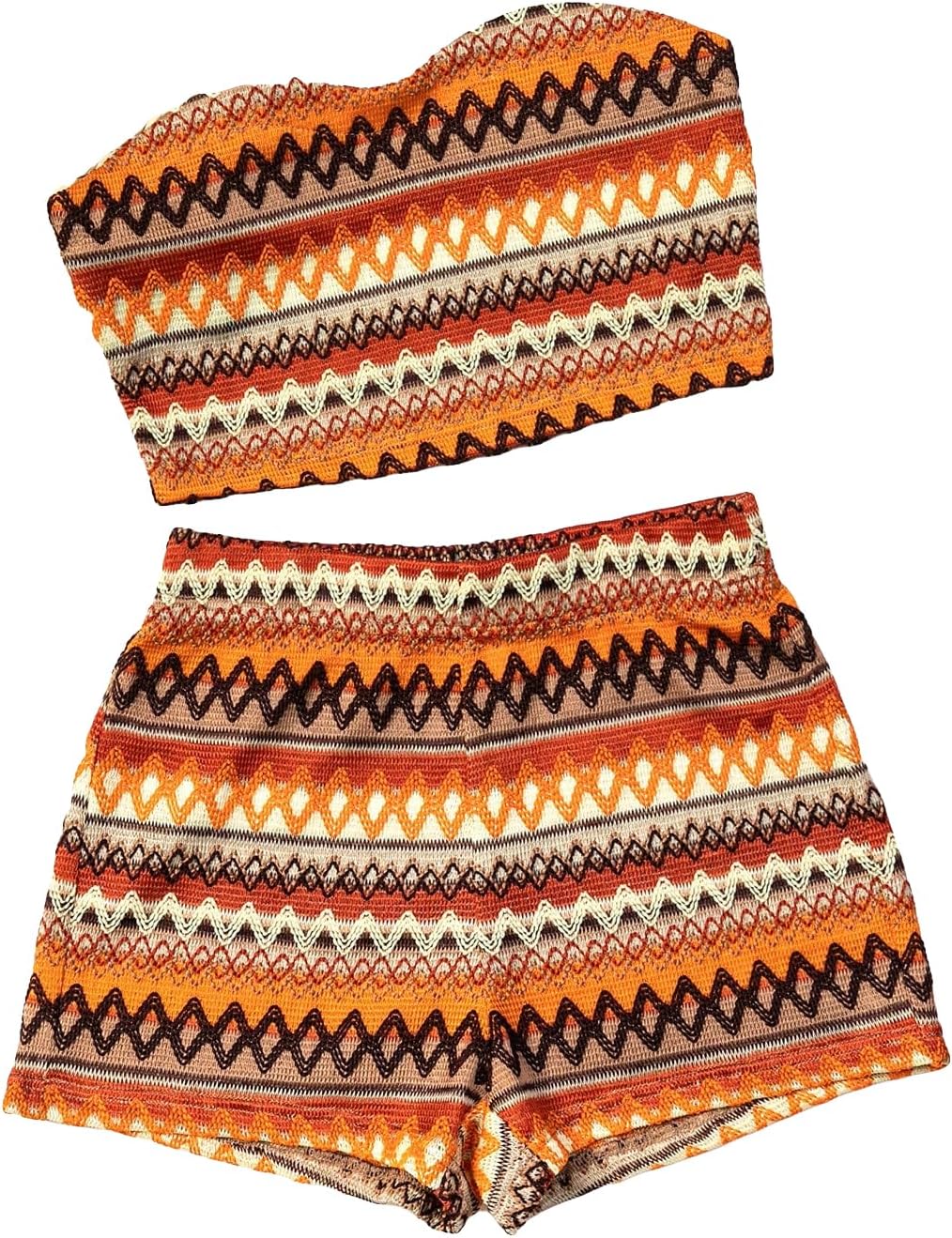 Tribal Printed Orange Crop Top & Shorts Set